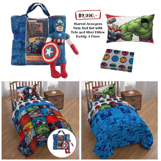 Marvel Avengers Twin Bed Set with Tote and Mini Pillow Buddy, 5 Piece