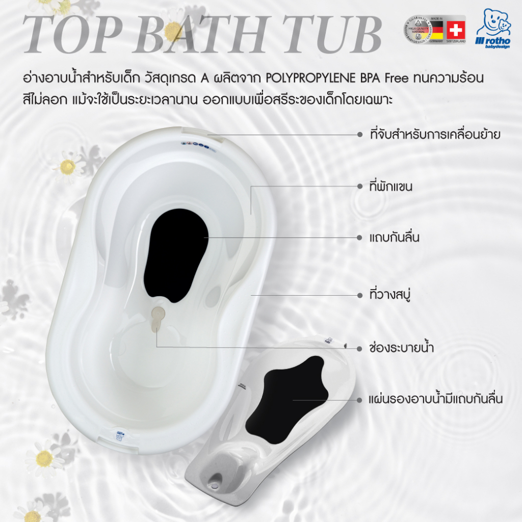 rotho-อ่างอาบน้ำพร้อมแผ่นรองสีพื้น-รุ่น-top-bath-line-and-bath-seat