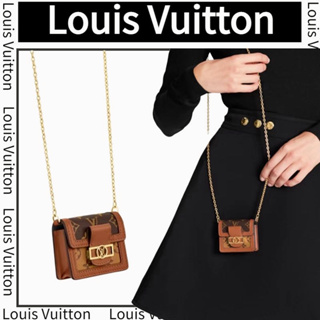 หลุยส์ วิตตอง  Louis Vuitton  Dauphine Micro/กระเป๋าสะพายโซ่/กระเป๋าหูฟัง/สีน้ำตาล/Mini Style/ล่าสุด