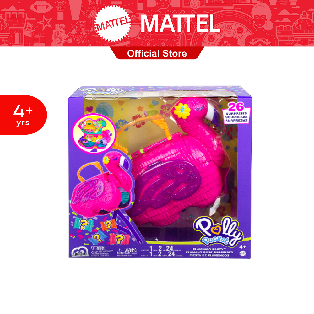 Polly Pocket Playset Festa Di Fenicottero - Scatola A Forma Di Fenicottero, 2 Bamboline, 25 Sorprese E Accessori, Giocattolo Per Bambine 4+ Anni
