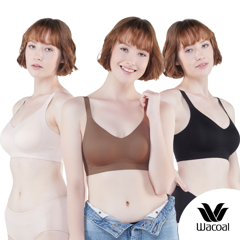 Wacoal Smart Size Go Girls Jelly Bra บราไร้โครงวาโก้ แพ็ค 3 ชิ้น รุ่น WB3Y28/WB3328 สีน้ำตาล-เบจ-ดำ