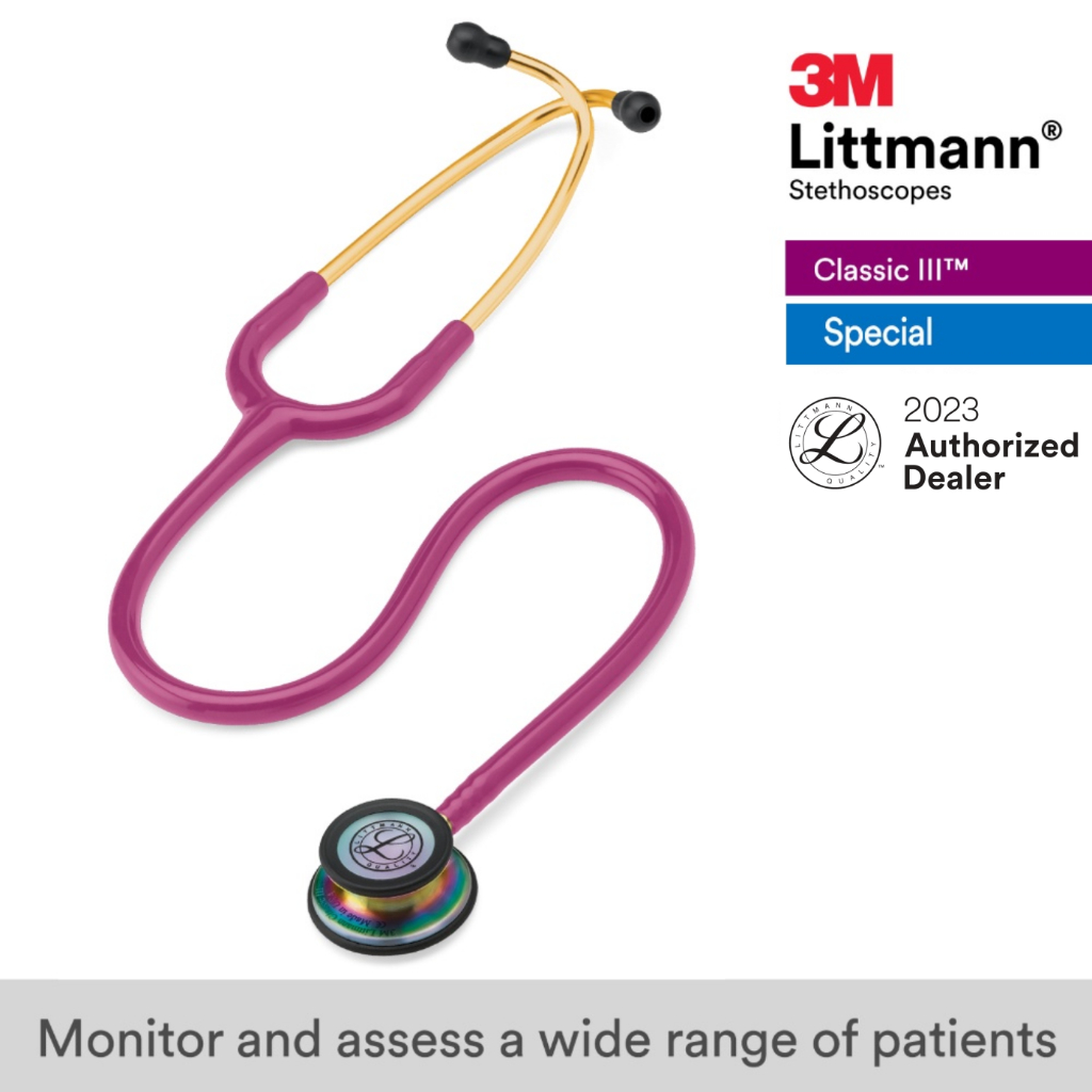 3m-littmann-classic-iii-27-inch-5806-raspberry-tube-rainbow-finish-chestpiece-stainless-stem-amp-eartubes