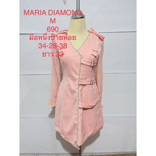 เดรสสั้น สีชมพู แขนยาว MARIA DIAMOND SIZE M มือหนึ่งป้ายห้อย