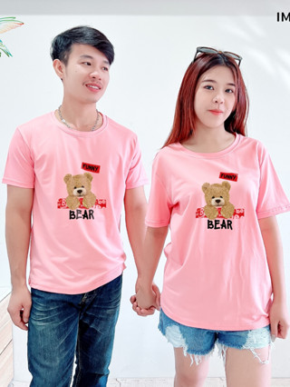 4000 IMG-14# 6 สี เสื้อยืด แขนสั้น ผ้าคอตตอนผสม พิมพ์ลายน้องหมี