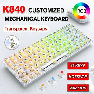 K840 TKL Gaming Keyboard Mechanical 80% คีย์บอร์ด คีบอร์ดเกมมิ่งง hotswap Mechanical Keyboard RGB Yellow Red blue Switch