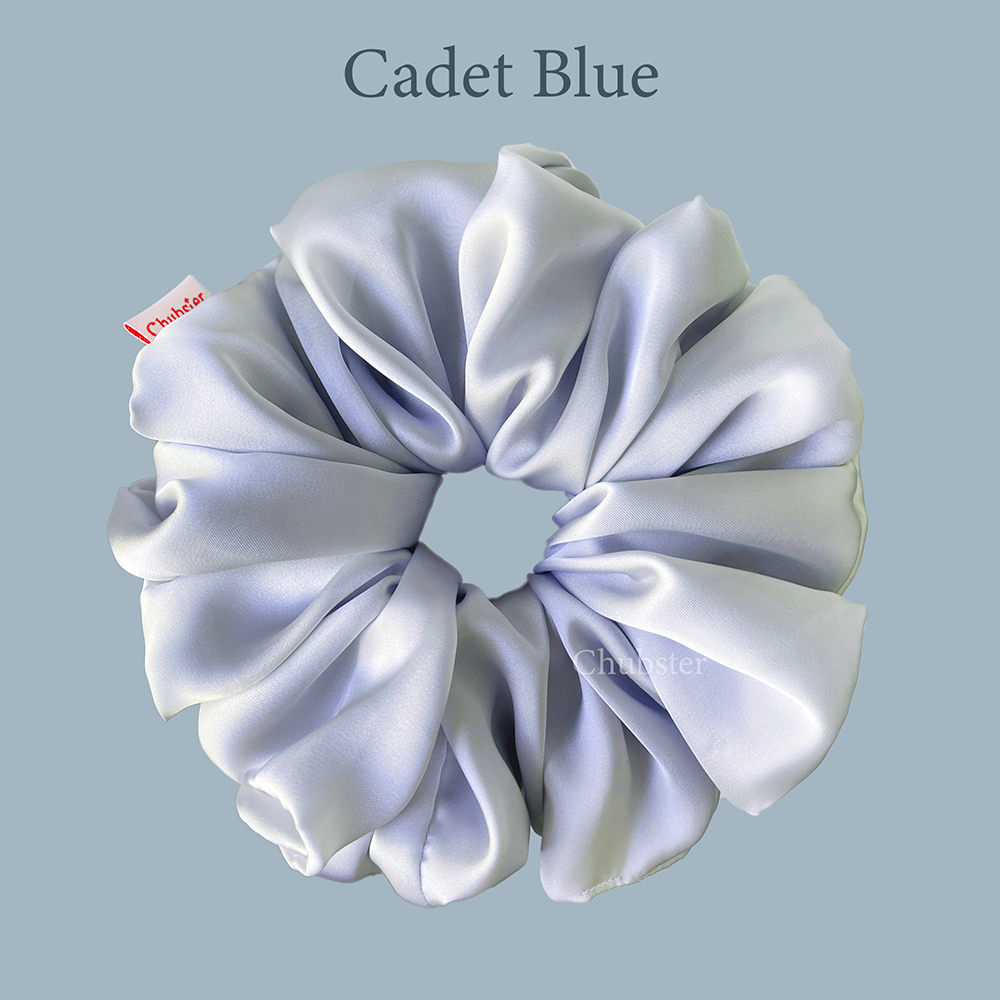 cadet-blue-ยางรัดผมผ้าซาติน-บางลื่น-satin-scrunchies-ยางมัดผม-ยางรัดผมโดนัท