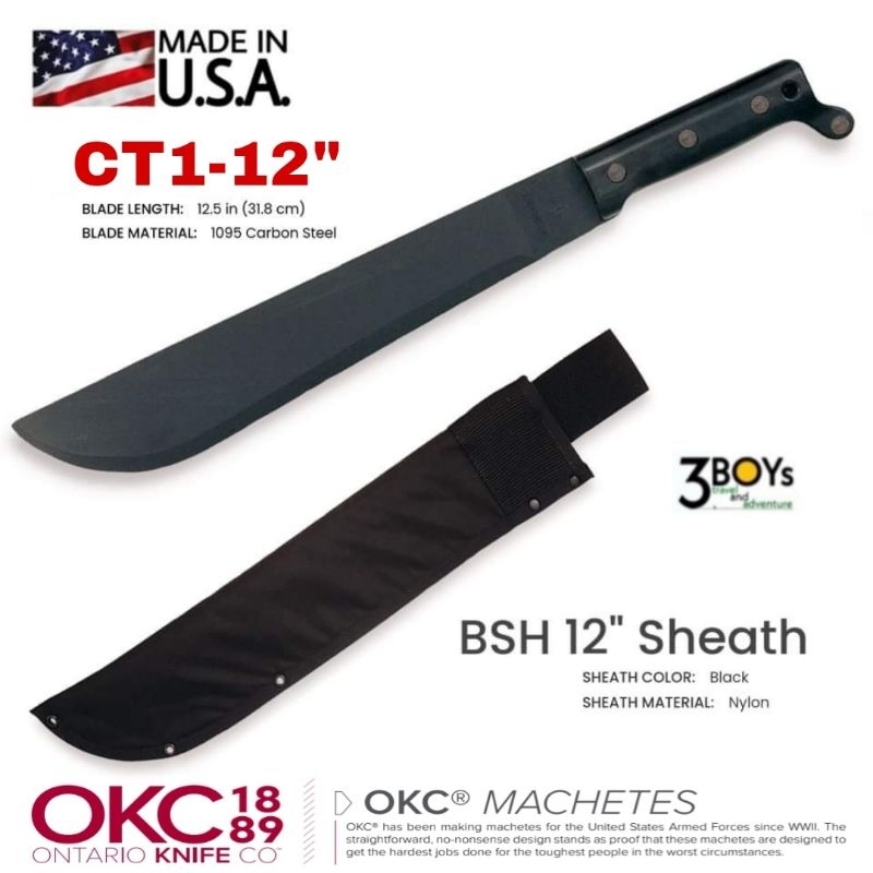 มีด-ontario-รุ่น-machete-ct1-12-มีดเดินป่าคู่ตัวของทหารอเมริกา-ใบมีด-เหล็ก1095-หนา-3-มม-พร้อมปลอกผ้าไนล่อน-ผลิต-usa