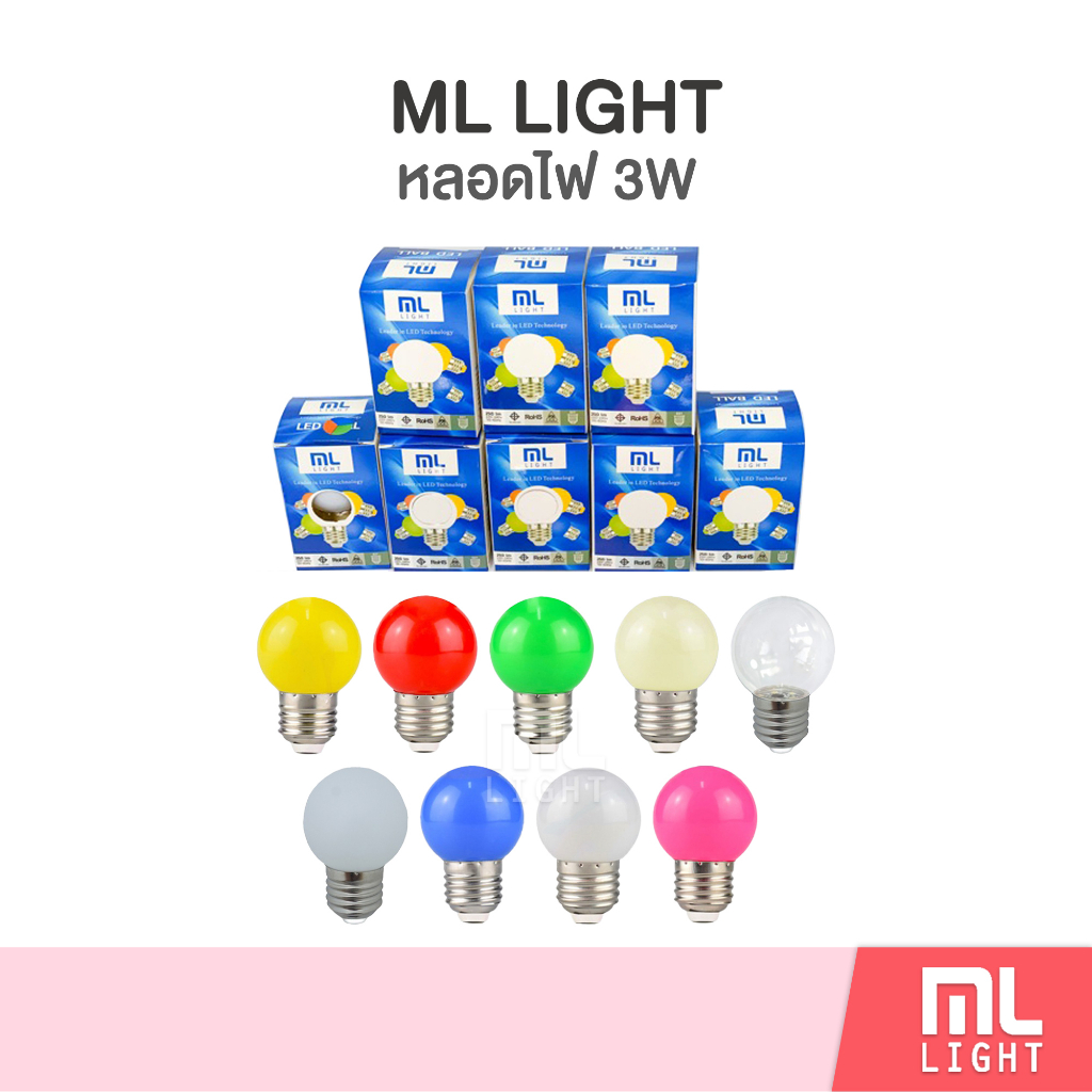 รูปภาพสินค้าแรกของMLLIGHT หลอดไฟ LED 3W ตกไม่แตก ขั้ว E27 หลอดปิงปอง แสงขาว วอร์ม เหลือง เขียว น้ำเงิน แดง ชมพู สามารถใช้แทน หลอดไส้ 10W