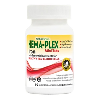 NaturesPlus Hema Plex Iron 60 Mini Tabs 85 mg Elemental Iron Vitamin C &amp; Bioflavonoids for Healthy Red Blood Cells