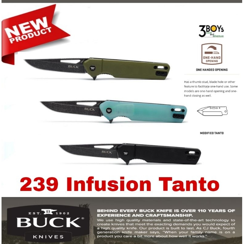 มีด-buck-รุ่น-239-infusion-tanto-ใบมีด-tanto-เหล็ก-7cr17mov-ด้ามจับ-g10-พร้อมคลิปเหน็บสีดำ-น้ำหนักเบา