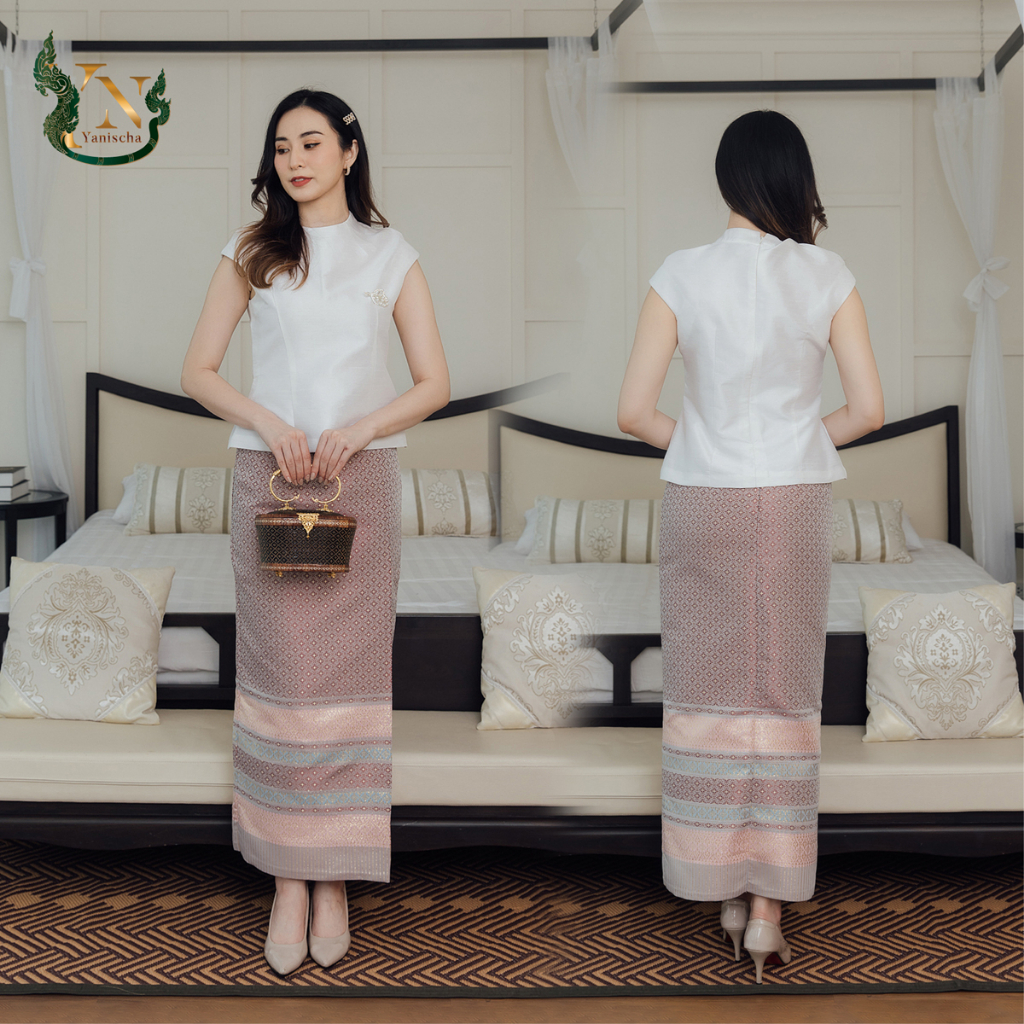 เสื้อผ้าไหมแพรทิพย์ขาวงามสง่า ชุดออกงานไปวัดทำบุญ ไซส์M-4XL พร้อมส่ง