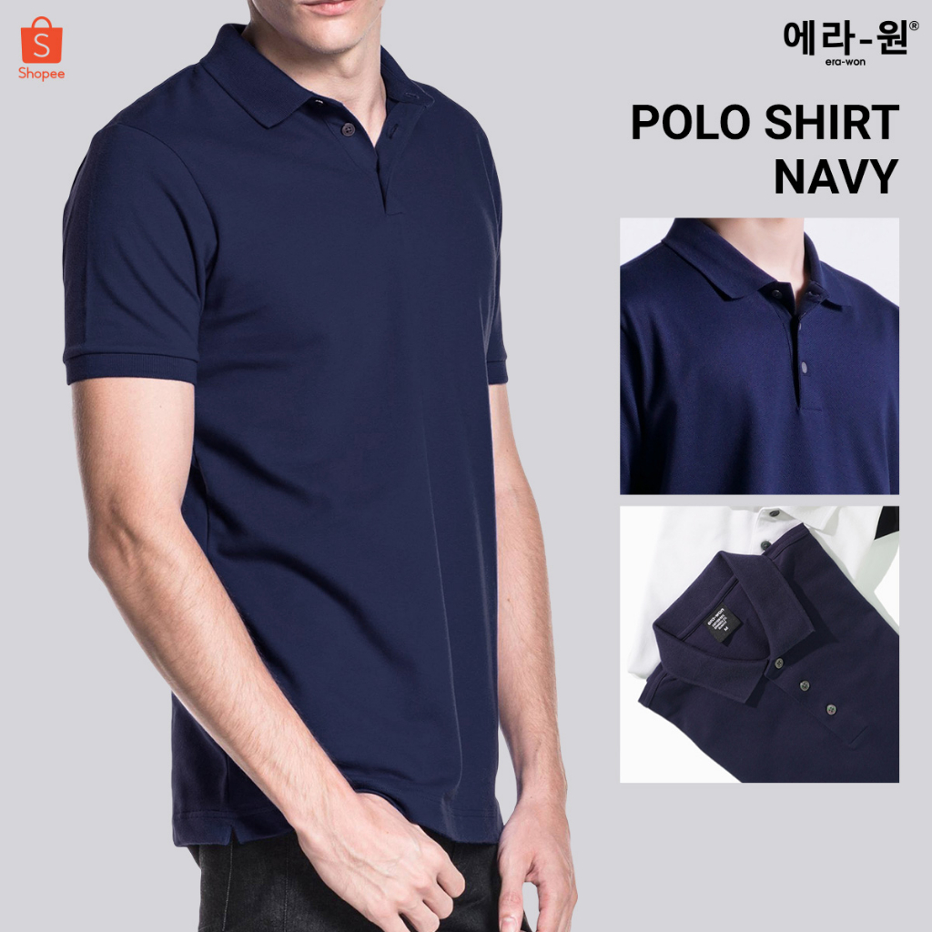 ราคาและรีวิวera-won เสื้อโปโล แขนสั้น ทรงสลิม Polo Shirt สี Navy