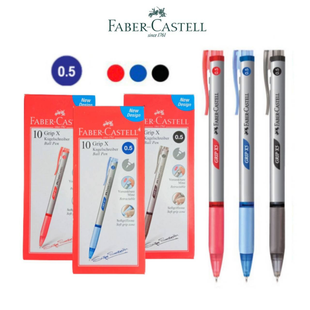ปากกา-faber-castell-grip-x-ลายเส้น-0-5-mm-เฟเบอร์-คาสเทล-ปากกาลูกลื่น-10ด้าม-กล่อง-เครื่องเขียน