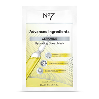 No7 Advanced Ingredients Ceramide Hydrating Sheet Mask Size 27ML นัมเบอร์เซเว่น แอดวานซ์ อินกรีเดียนส์ เซราไมด์ ไฮเดรทติ้ง ชีท มาส์ก ขนาด 27มล.