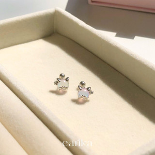 earika.earrings - pink opal kitties piercing จิวหูเงินแท้จี้น้องแมวโอโปลสีชมพู เหมาะสำหรับคนแพ้ง่าย