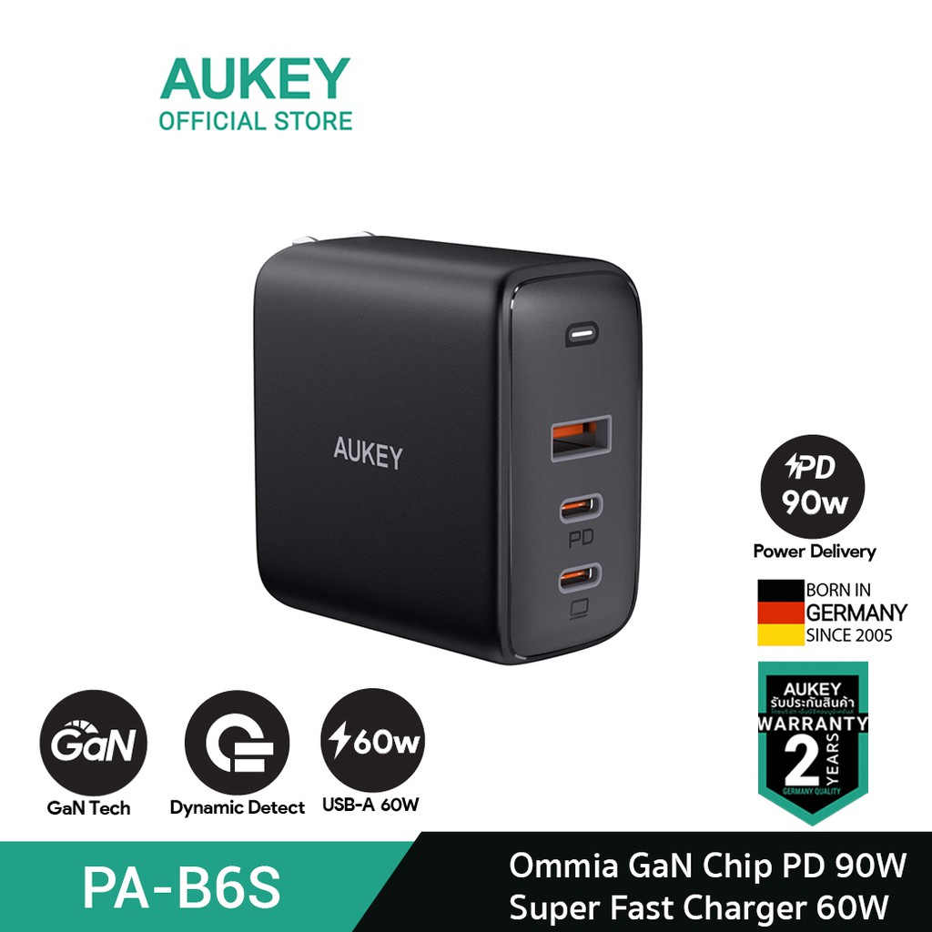 aukey-pa-b6s-หัวชาร์จเร็ว-90w-omnia-3-ช่อง-สำหรับ-iphone-14-13-12-series-หัวชาร์จ-macbook-air-macbook-pro-adapter-wall-charger-รองรับไฟสูงสุด-90w-หัวชาร์จ-หัวชาร์จ-samsung-45w-หัวชาร์จ-65w-รุ่น-pa-b6s