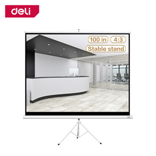 Deli จอโปรเจคเตอร์ จอพับโปรเจคเตอร์  จอรับภาพ 3D ม่านโปรเจคเตอร์ แบบตั้งพื้น ภาพสด คมชัด พร้อมขาตั้ง Projector Screen