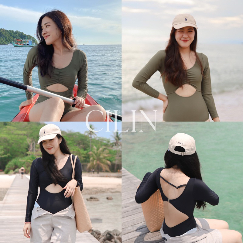 lovina-olive-ชุดว่ายน้ำแขนยาว-ชุดว่ายน้ำone-piece-ชุดว่ายน้ำโชว์หลัง-ชุดว่ายน้ำผู้หญิง