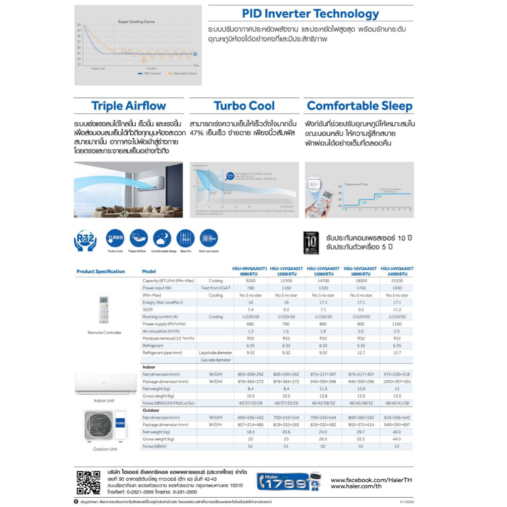 เครื่องปรับอากาศ-haier-ขนาด-9215-btu-ระบบ-inverter-รุ่น-hsu-09vqaa03t-air-conditioner-แอร์-ไฮเออร์
