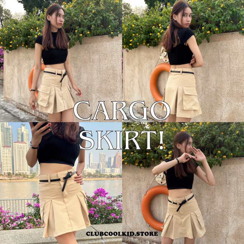 new-กระโปรงสั้น-cargo-skirt-มีกระเป๋าข้าง-จีบหน้าหลัง