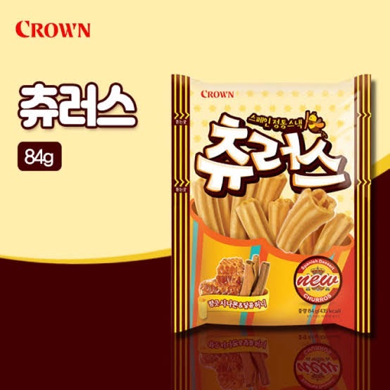 ขนมเกาหลี-crown-churros-84g-ชูโรส-ขนมอบกรอบปาท่องโก๋สเปน-84g