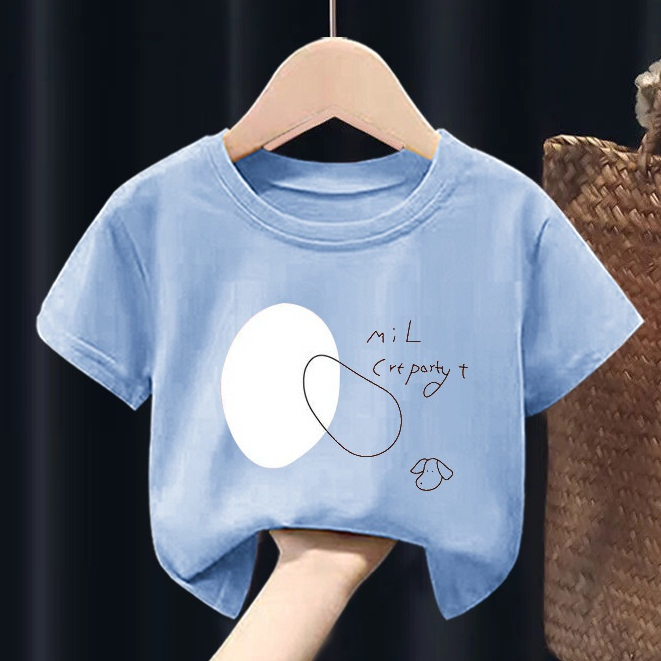 mixi-เสื้อยืดแขนสั้นเด็กชายและเด็กหญิงคอกลมลำลอง