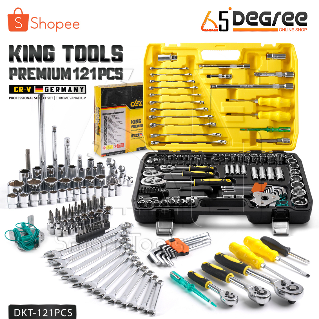 DELTON King Tools ชุดเครื่องมือ ประแจ ชุดบล็อก 121 ชิ้น(ชุดใหญ่) ขนาด 1