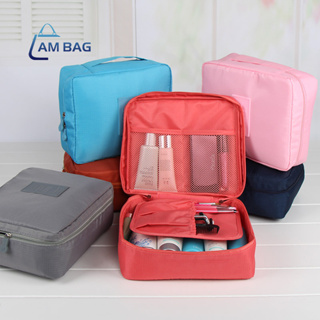 AmBag ให้เลือก 9 สี กระเป๋าจัดเก็บระเบียบพกพา กันกระแทกในการเดินทาง ใส่เครื่องสำอางค์ ของใช้ต่างๆ กันน้ำซิปคู่