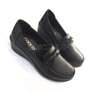 5okshop รองเท้าคัชชู เพื่อสุขภาพหนังนิ่ม ทำงาน หญิง ส้นเตารีด oxxo พี้นสูง2นิ้ว ใส่สบายX76084