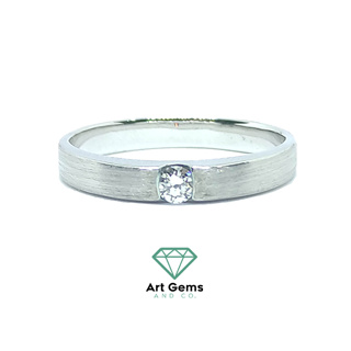 Unisex Diamond Band 0.10 ct แหวนทองขาวฝังเพชรแท้ แบบเรียบ ตัวเรือนทองขาว white gold 14k 4g ของแท้ รับรองโดยผู้เชี่ยวชาญ