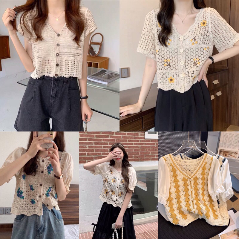เสื้อถักไหมพรม เสื้อไหมพรมถักโครเชต์ คอวี กระดุมผ่าหน้า น่ารักมาก ...