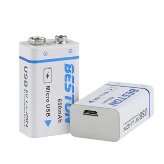 ถ่านชาร์จ BESTON 9V 650mAh Micro USB Li-ion Battery 1 ก้อน ฟรีกล่องใส่ถ่าน คุณภาพสูง ราคาถูก