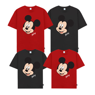 Disney Mickey Mouse family Flock Print T-Shirt - เสื้อยืดมิกกี้เมาส์ครอบครัว พิมพ์กำมะหยี่ สินค้าลิขสิทธ์แท้100% characters studio