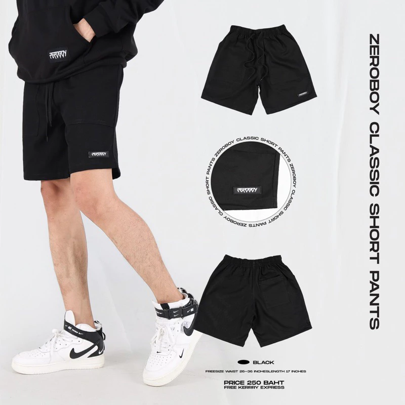 ZEROBOY - กางเกงขาสั้นวินเทจ เอวยางยืด สีขาว สีครีม สีเขียวมิ้นท์ สีเทาอ่อน สีกรม สีดำ https://wayoza.com