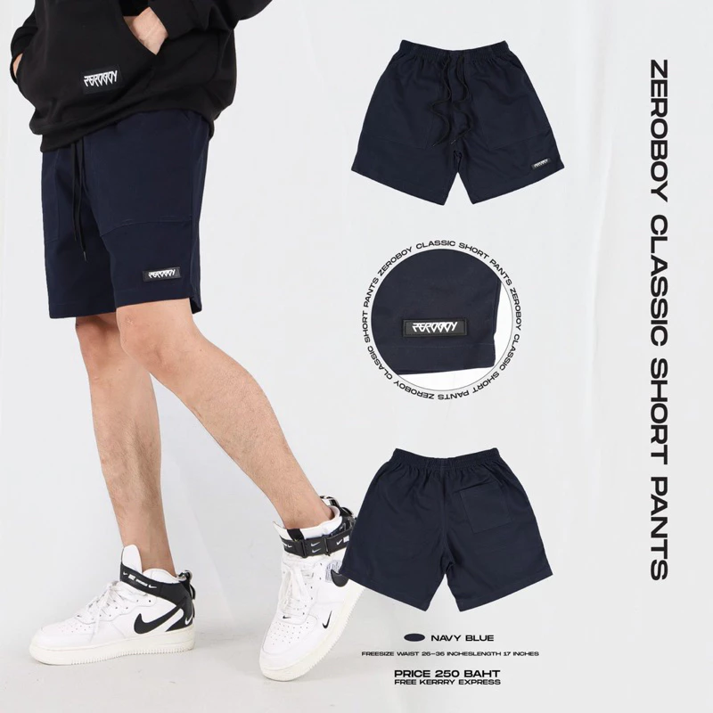 ZEROBOY - กางเกงขาสั้นวินเทจ เอวยางยืด สีขาว สีครีม สีเขียวมิ้นท์ สีเทาอ่อน สีกรม สีดำ https://wayoza.com