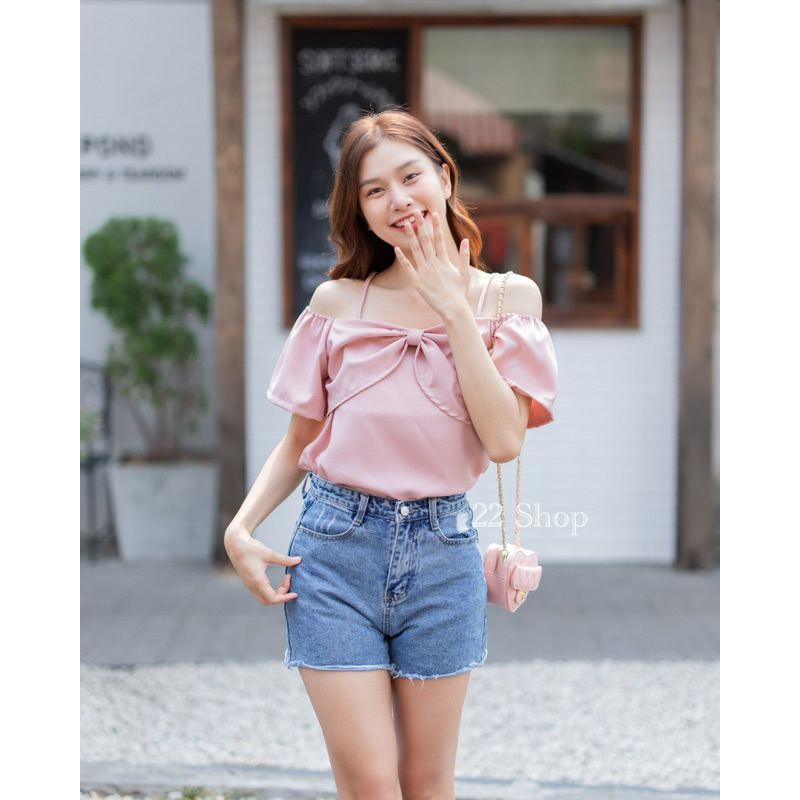 เสื้อสายเดี่ยวเปิดไหล่โบว์หน้า-ลุคคุณหนูมี-5-สี