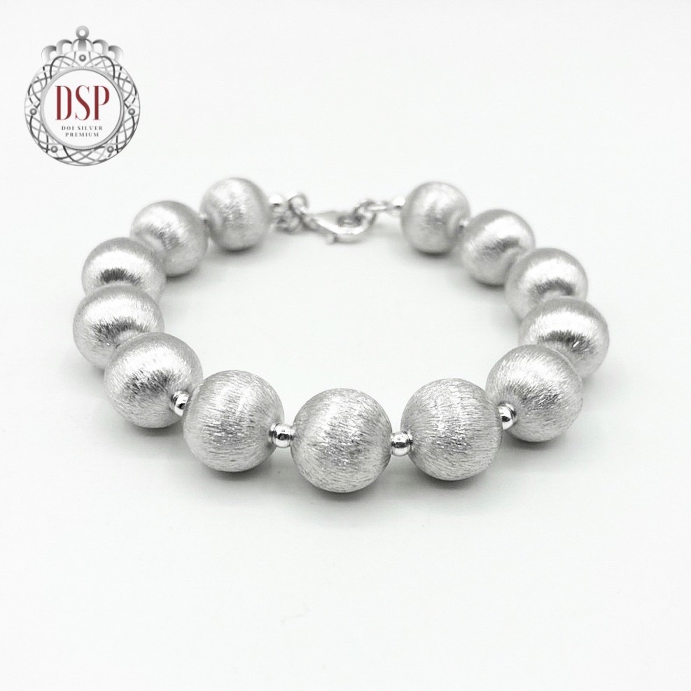 สร้อยข้อมือเม็ดประคำเงินพ่นทราย-ชุบทองคำขาว-เงินแท้-92-5-925-sterling-silver-bracelet-cpk0003