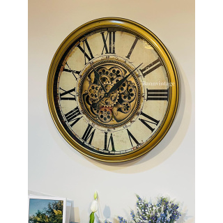 นาฬิกาแขวนผนัง ฟันเฟืองสไตล์ลอฟท์ ที่มาในโทนสีทองสีมงคล มาพร้อมกลไกฟันเฟืองที่หมุนได้ เหมาะสำหรับมุมเสริมฮวงจุ้ยของบ้าน