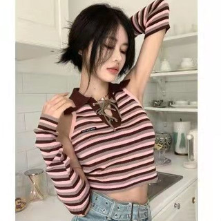 y2k โปโลลายมิลเลนเนียม เสื้อกั๊ก strappy ฤดูร้อนใหม่ทรงเข้ารูปด้านบน พร้อมแขนเสื้อ