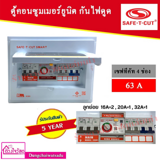 SAFE T CUT เซฟทีคัท RCBO 4 ช่อง 63A ประกัน 5 ปี เครื่องตัดกระแสไฟฟ้า ตู้ควบคุมไฟฟ้า คอนซูมเมอร์ ถูกที่สุด ของแท้ 100%