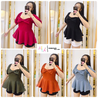 🌸ชุดเซตเสื้อโบว์ เสื้อ+กางเกง สาวอวบ [Aila Plussize]