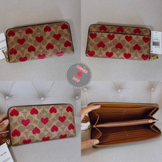 Coach Accordion Zip Wallet In Signature Canvas With Heart Print♥️ Style No. C8547 แท้💯