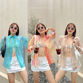 NEW IN!! Silk shirt🌅(350฿ฟรีส่ง) เสื้อเชิ้ตคอปกผ้าพิมพ์ลาย รุ่นนี้ใช้เป็นผ้าsilk cotton แอบซีทรูเบาๆ akkara