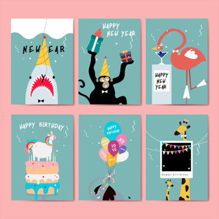 🎁พร้อมส่ง🎁Happy birthday card การ์ดวันเกิด ลายน่ารัก 4x6นิ้ว/ฟรีซอง+Free Design