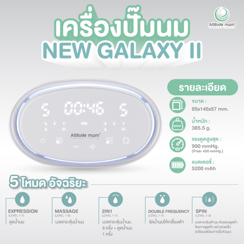 attitudemom-new-galaxy-ll-ราคาพิเศษ-เครื่องปั๊มนมไฟฟ้า-5-โหมดอัจฉริยะ-ระบบ-2-มอเตอร์