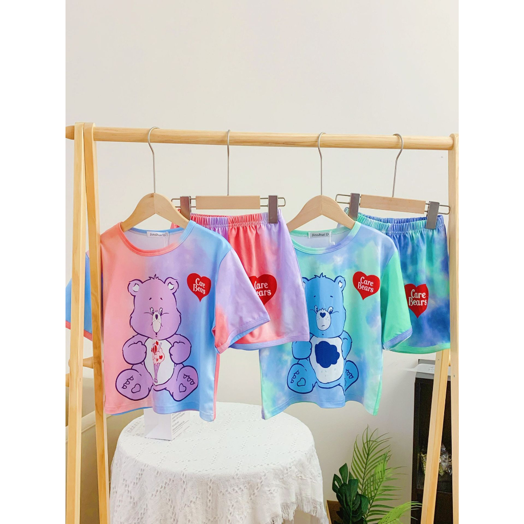 beryl-kids-ชุดเซ็ทเด็ก-ผญ-เสื้อผ้าเด็กผญ-ชุดเสื้อยืดแขนสั้นเด็กผู้หญิงส-พิมพ์ลายหมีมัดย้อมสไตล์เกาหลี-เด็กชายและเด็กหญิง