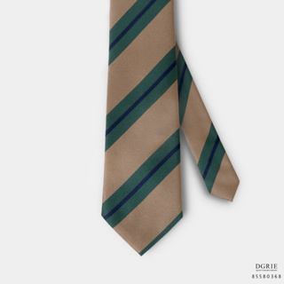 Beige Stripe three tone Green&amp;Navy 3 Inch Necktie - เนคไทสีเบจลายทางสีเขียว&amp;กรม