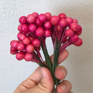 เบอร์รี่กลมก้านลวด เกสรดอกไม้ประดิษฐ์ สีชมพูบานเย็น 79 ชิ้น สำหรับงานฝีมือและตกแต่ง พร้อมส่ง P12