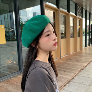 (พร้อมส่งจากไทย) หมวกเบเร่ต์ สีเขียว แฟชั่นสไตล์ญี่ปุ่น เกาหลี