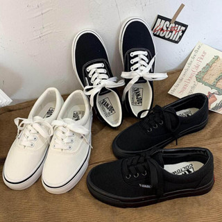 [size:35-44] รองเท้าผ้าใบสไตล์สตรีทสีเรียบ ทรง VANS สีขาว/สีขาวดำ/สีดำ รองเท้าผ้าใบผู้ชาย